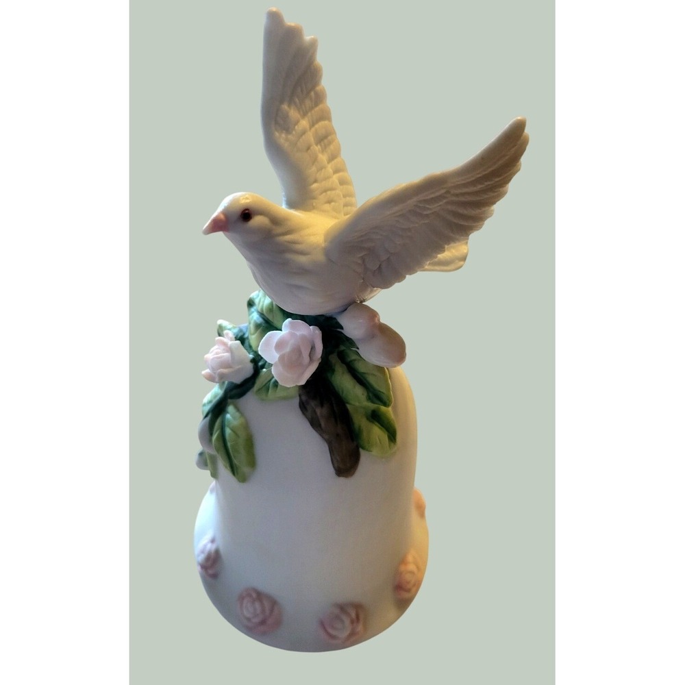 Seymour Mann Porcelain Bell Vintage 1996 Dove Pink Roses M Bernini White Green